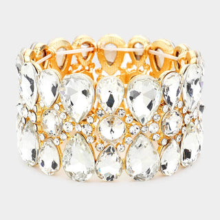 Multi Stone Cluster Evening Stretch Bracelet - Born To Glam