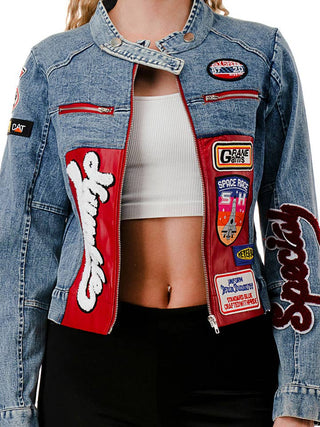 Blue Racing Patch Long Sleeve Moto Denim Jacket – supplier photo 3