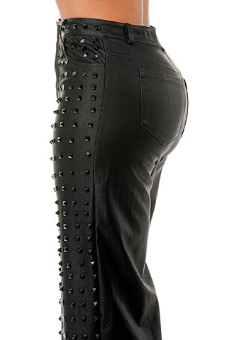 Studded Black Wide-Leg Pants - Born To Glam