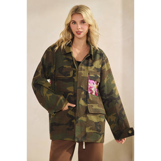 Camo Jacket with Mesh Sequins Contrast