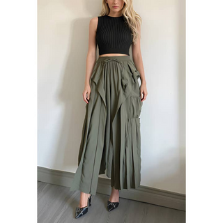 Army Green Ruffle Cargo Wide Leg Pants