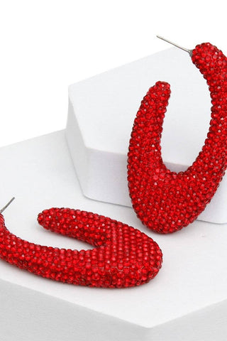 Red Crystal Open Hoop Earrings - Born To Glam