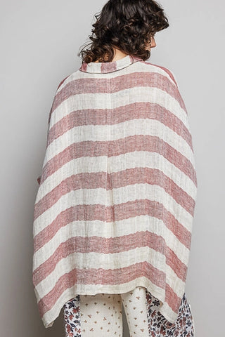 Red Lightweight Stripe Button-Front Woven Blouse