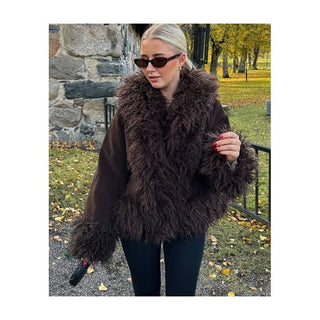 Stylish Faux Fur Trimmed Jacket Burgundy