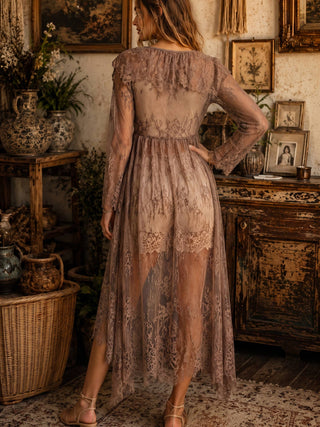 Taupe Floral Lace Robe - Faire photo 6