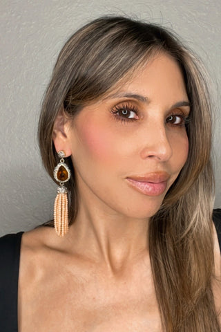 Peach Cubic Sterling Silver Long Tassel Earring - Born To Glam