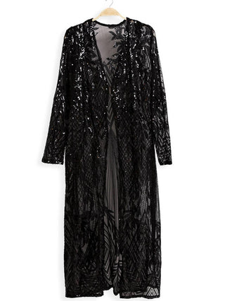 Black Sequin Kimono Long Sequin Duster Glitter Cardigan