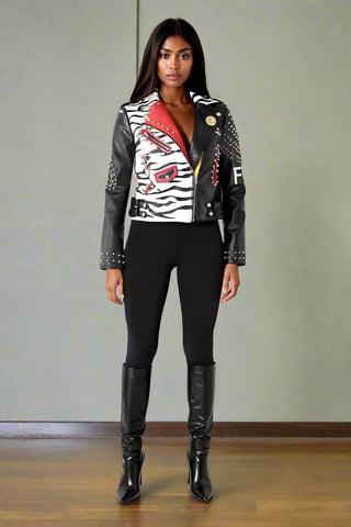 Moto Leather Zebra Printed Jacket - Born To Glam