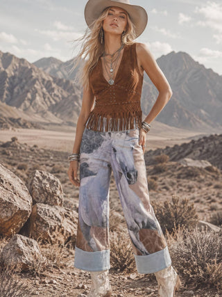Camel Studded Fringe Sleeveless Top - Faire photo 3