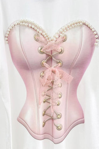 Corset Graphic Tee with Pearl and Lace Detail - Born To Glam