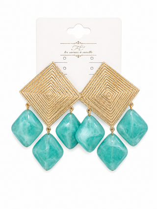 Gold Geometric & Mint Stone Drop Earrings