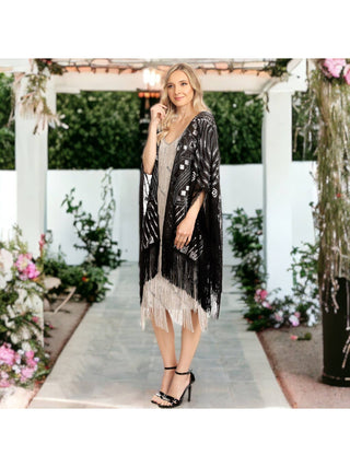 Black Sequin Fringe One Sized Shrug detail