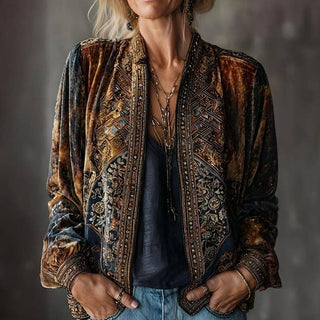 Vintage Boho Geometric Open Front Cardigan Floral