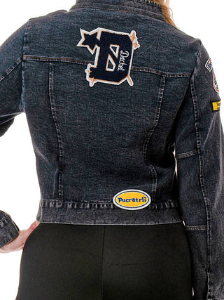 Black Racing Patch Long Sleeve Moto Denim Jacket – supplier photo 4