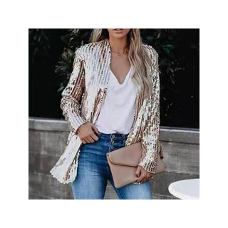Sequin Lapel Casual Blazer D GOLD