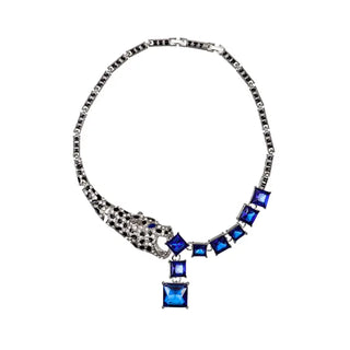 Silver Blue Lynx Statement Necklace