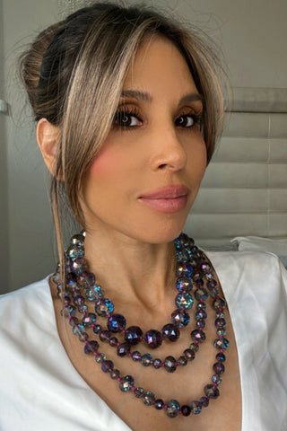 Purple Colorized Crystal Rondelle Long Necklace - Born To Glam