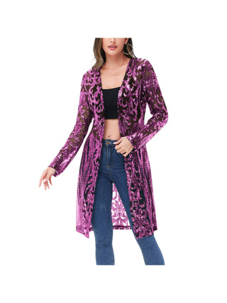 Purple Sequin Sheer Duster Jacket front