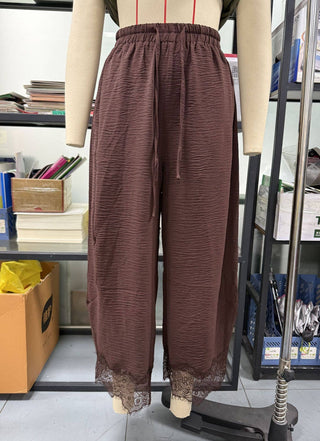 Brown Lace Trim Wide Leg Pants hanger view