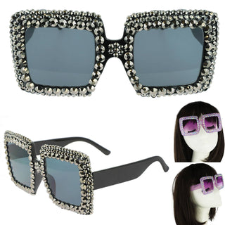 Rhinestone Oversized Square Frame Sunglasses - Born To Glam