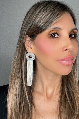 Silver Fringe & Clear Crystal Statement Earring - Born To Glam