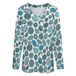 Turquoise Statement Print Long Sleeve Top view 2