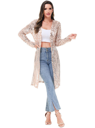 Apricot Sparkly Sequin Open-Front Jacket styled