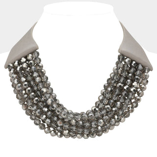 Chunky Acrylic Beaded Multi Layered Faux Leather Necklace - Born To Glam