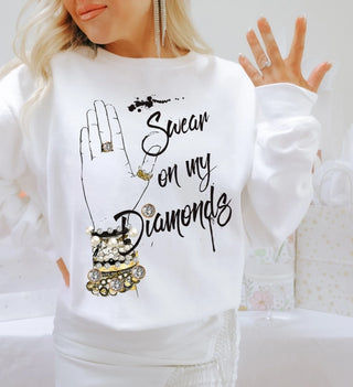 White Swear On My Diamonds Long Sleeve Graphic Tee