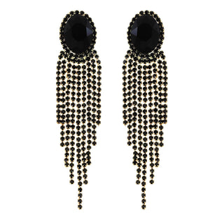 Oval Rhinestone Crystal Halo Drop Tassel Earrings - Born To Glam