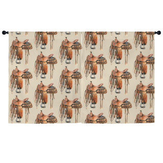 Baha Ranch Saddle Print Window Curtain Drapes 52"x63" Made in America - Born To Glam
