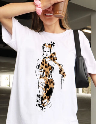 White Leopard Bow Graphic Tee
