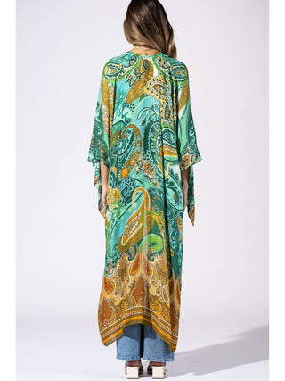 Viridian Dream Emerald Heirloom One Sized Kimono Duster product view 3 on a white background