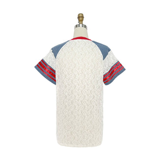 Lace Patchwork Graphic Tee with Denim - Born To Glam
