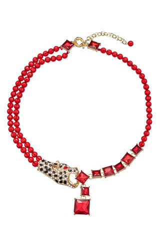 Larissa Red Leopard Beaded Necklace - Born To Glam