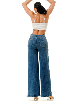 Blue Studded Wide Leg Denim Pants – supplier view 5