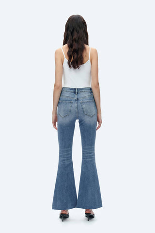 High Rise Flare Jeans with Raw Hem - Born To Glam