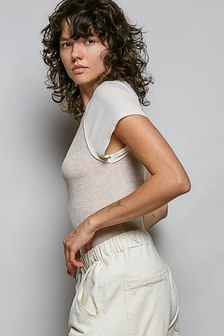 Almond Cream Contrast Raglan Fitted Top