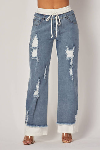 Ivory Denim Jeans Sweatpants - Born To Glam