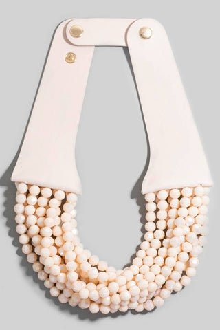 Faux Leather And Faceted Beads Statement Necklace - Born To Glam