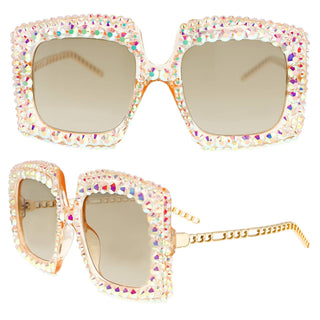 Sparkling Rhinestone Square Frame Sunglasses - Born To Glam