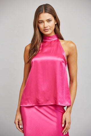 Fuchsia Satin Halter-Neck Top
