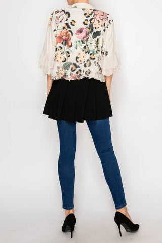 Ruffle Sleeve Floral Leopard Print Jacket - Born To Glam