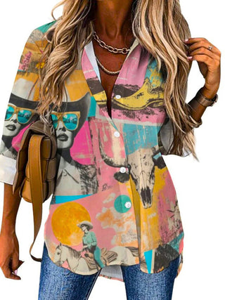 Retro Cowgirl Collage Button-Up Top — Faire photo 1