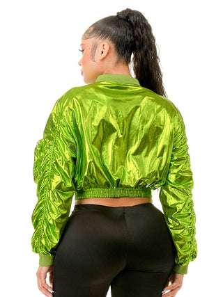 Lime Metallic Long Sleeve Bomber Jacket – supplier view 3