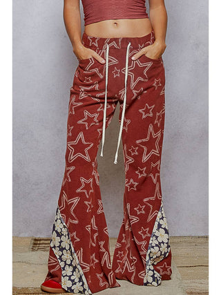 Burgundy Vintage Washing Star Pattern Edge Cut Flared Knit Pants

 by Born To Glam