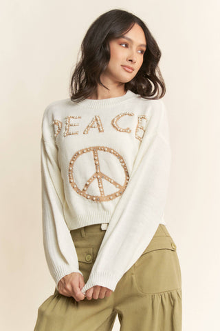 LIGHT-WEIGHT KNIT PEARL STUDS STONE SWEATER TOP - Born To Glam