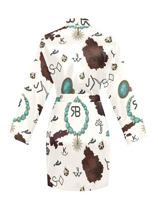 Turquoise Western Cowgirl Print Satin Robe — Faire photo 5