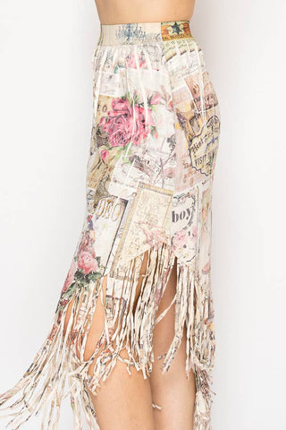 Boho Chic Laser-Cut Fringe Skirt With Handkerchief Hem - 4763BG ROSE WEST - Born To Glam