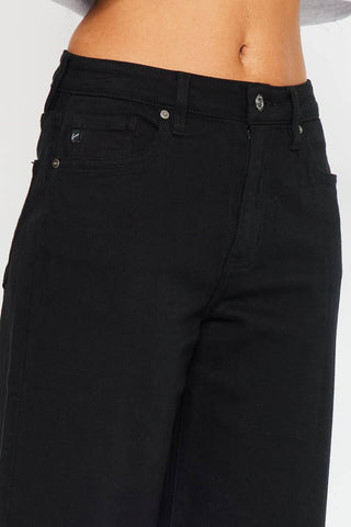 High Rise Black Crop Wide Leg Stretch Jeans - Born To Glam